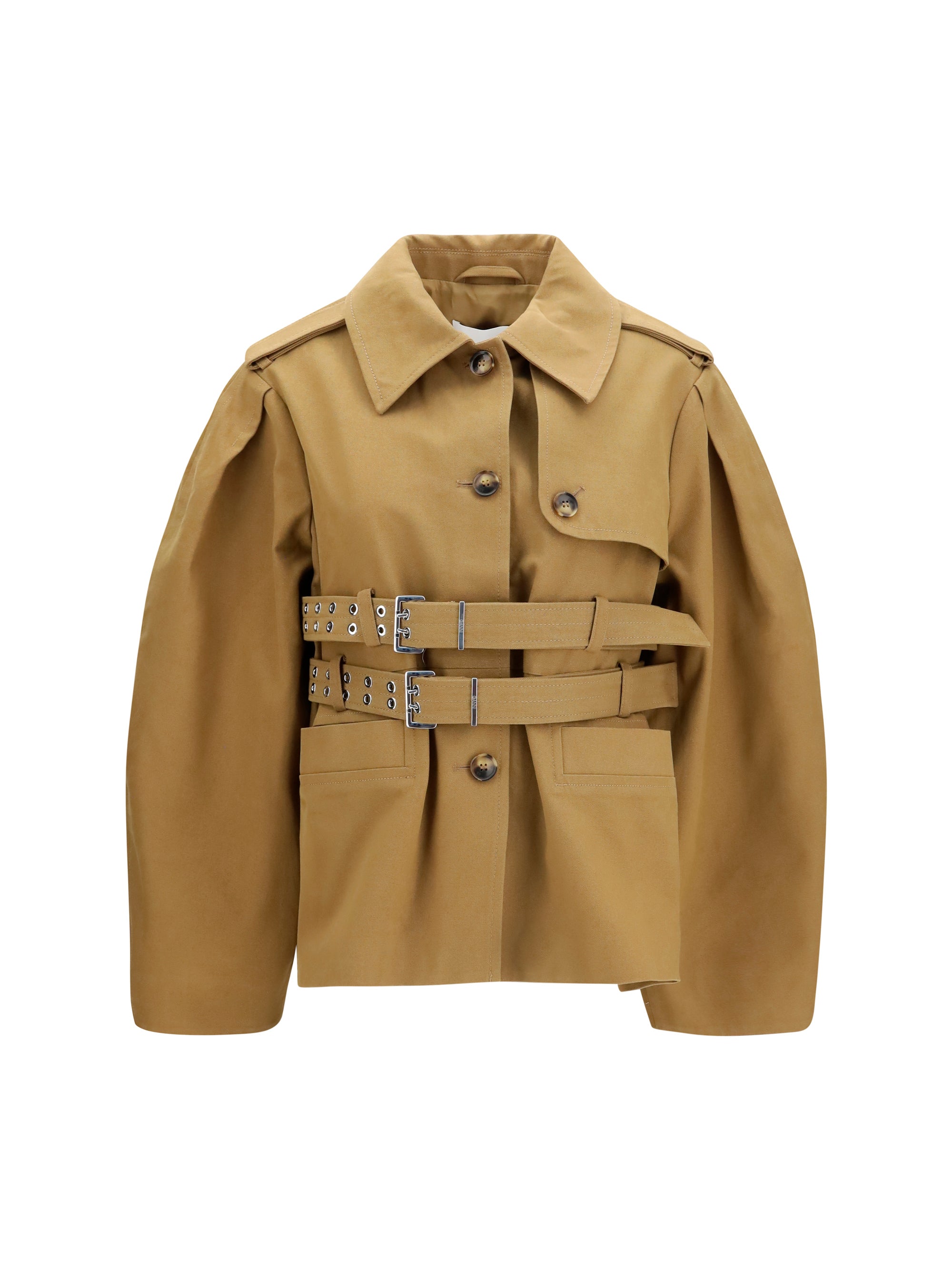 Double-Belt Canvas Jacket — Beige