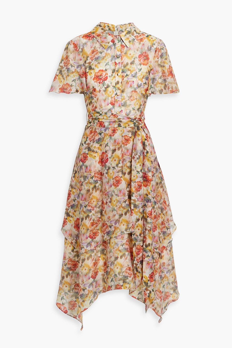 Belted floral-print voile midi shirt dress - Multicolor - US 6