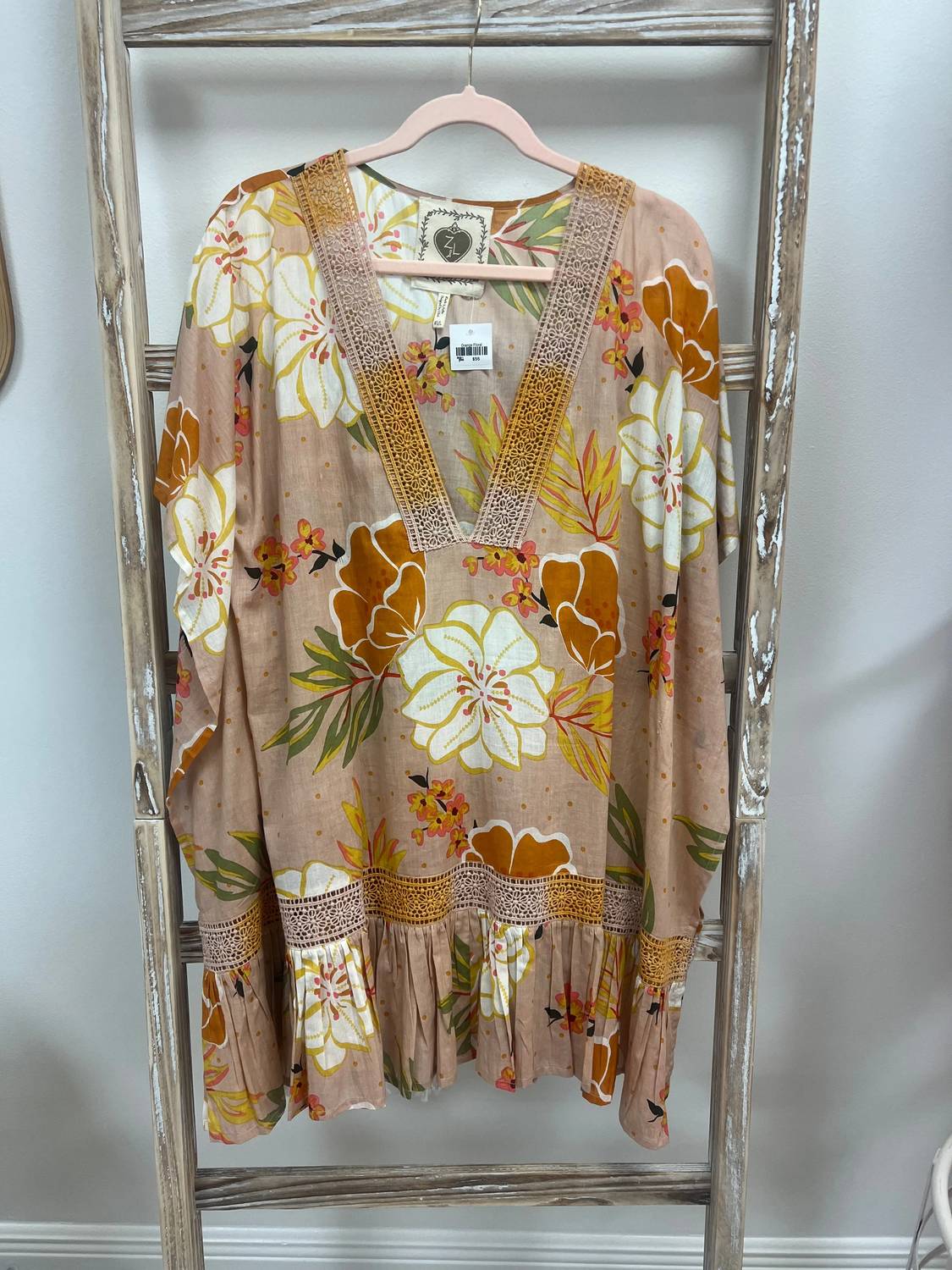 Floral Long Sleeve Coverup In Orange