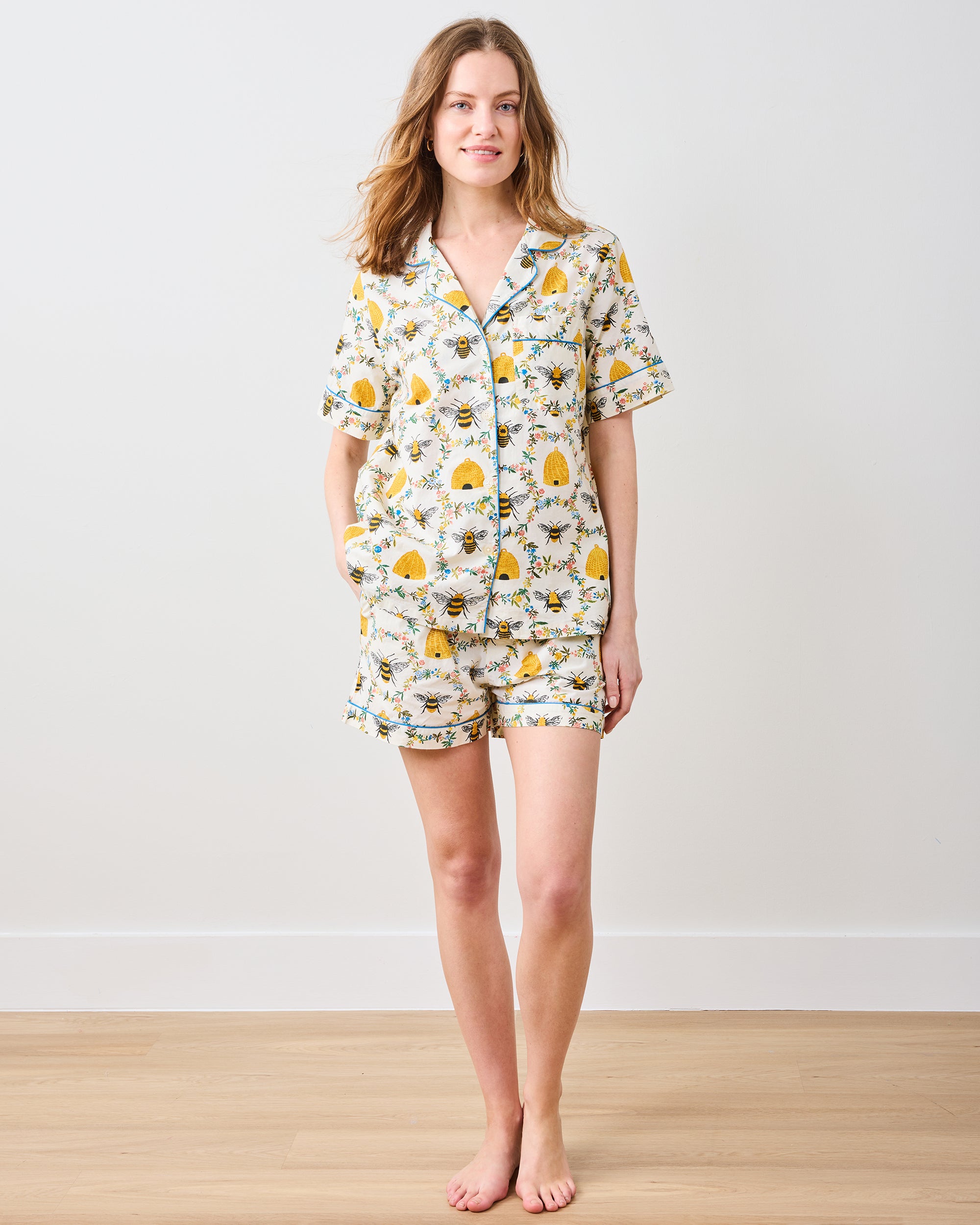 Organic Cotton Short Pajama Set in Sweet Bee | Women's Petite L/P | Yellow | Sleepwear