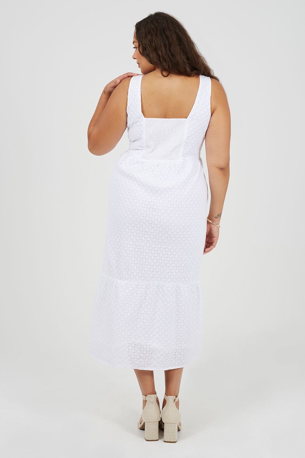 Brave Soul Women's Curve Broiderie Strappy Maxi Dress in White | : Sma