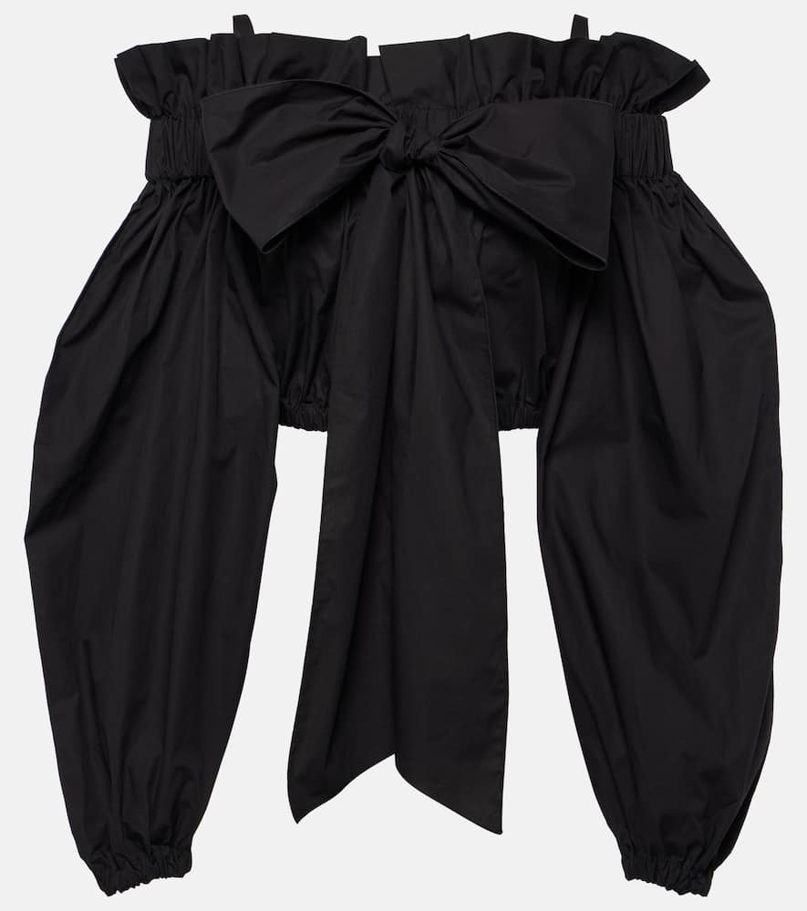 Bow-detail ruffled cotton crop top
