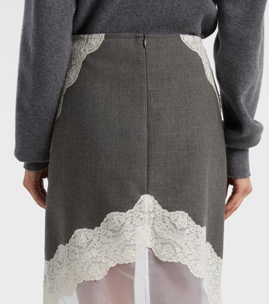Lace-trimmed wool midi skirt