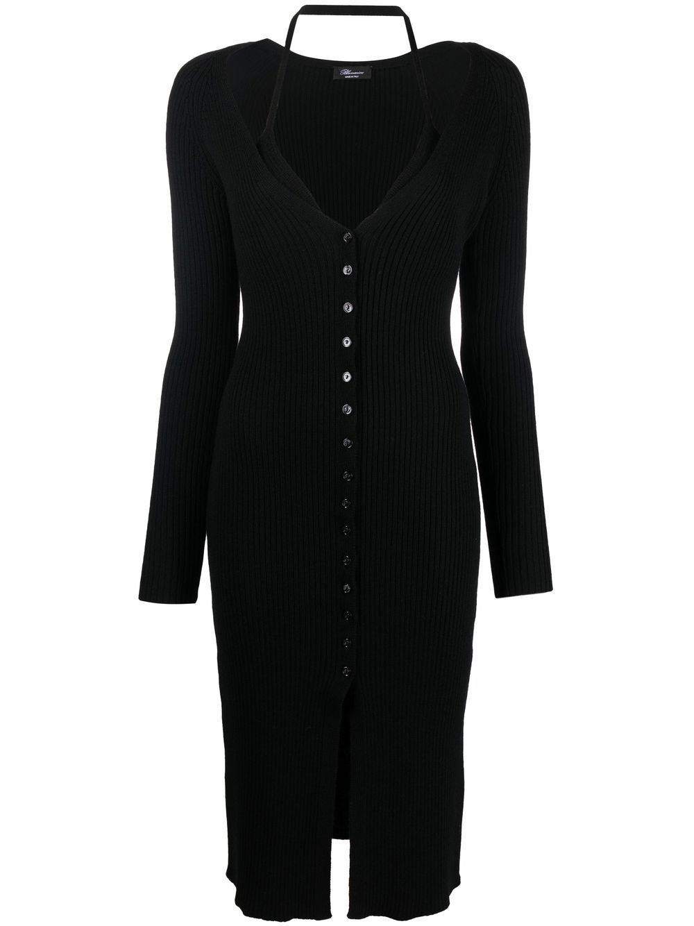 Virigin-wool V-neck midi-dress - Black