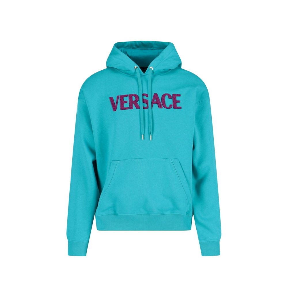Logo-Embroidered Cotton Hoodie — Turquoise