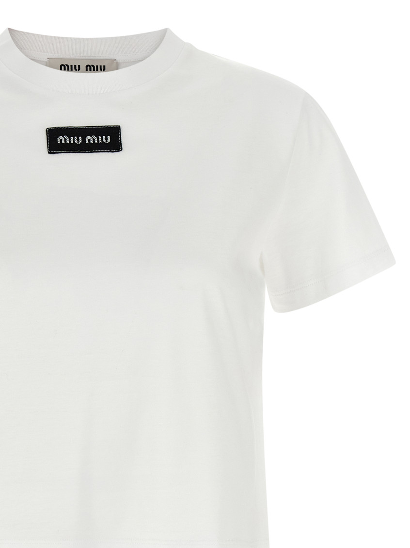 Miu Miu - logo patch cotton jersey crew t shirt