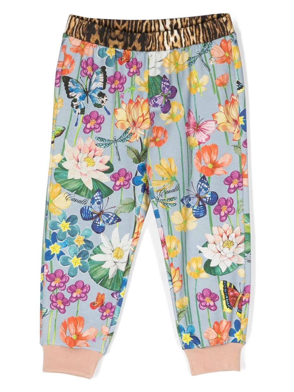 Floral-print cotton track pants - Blue
