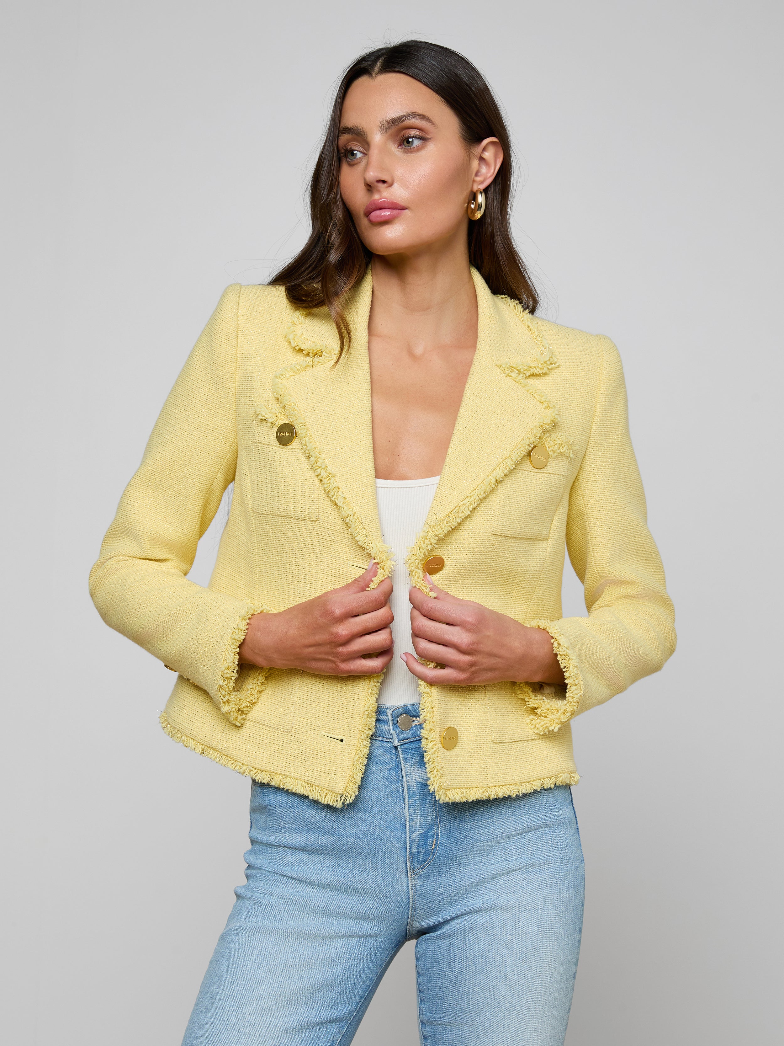 Sylvia Tweed Jacket In Pale Yellow/light Gold
