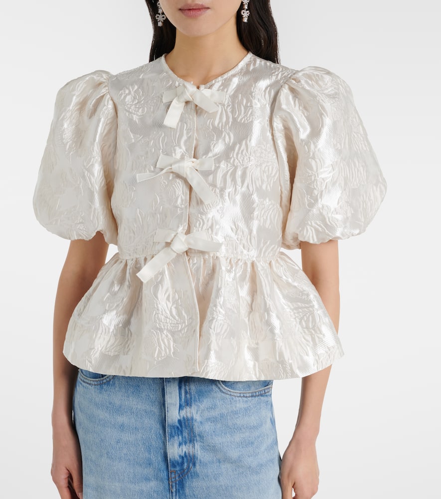 Peplum satin jacquard blouse
