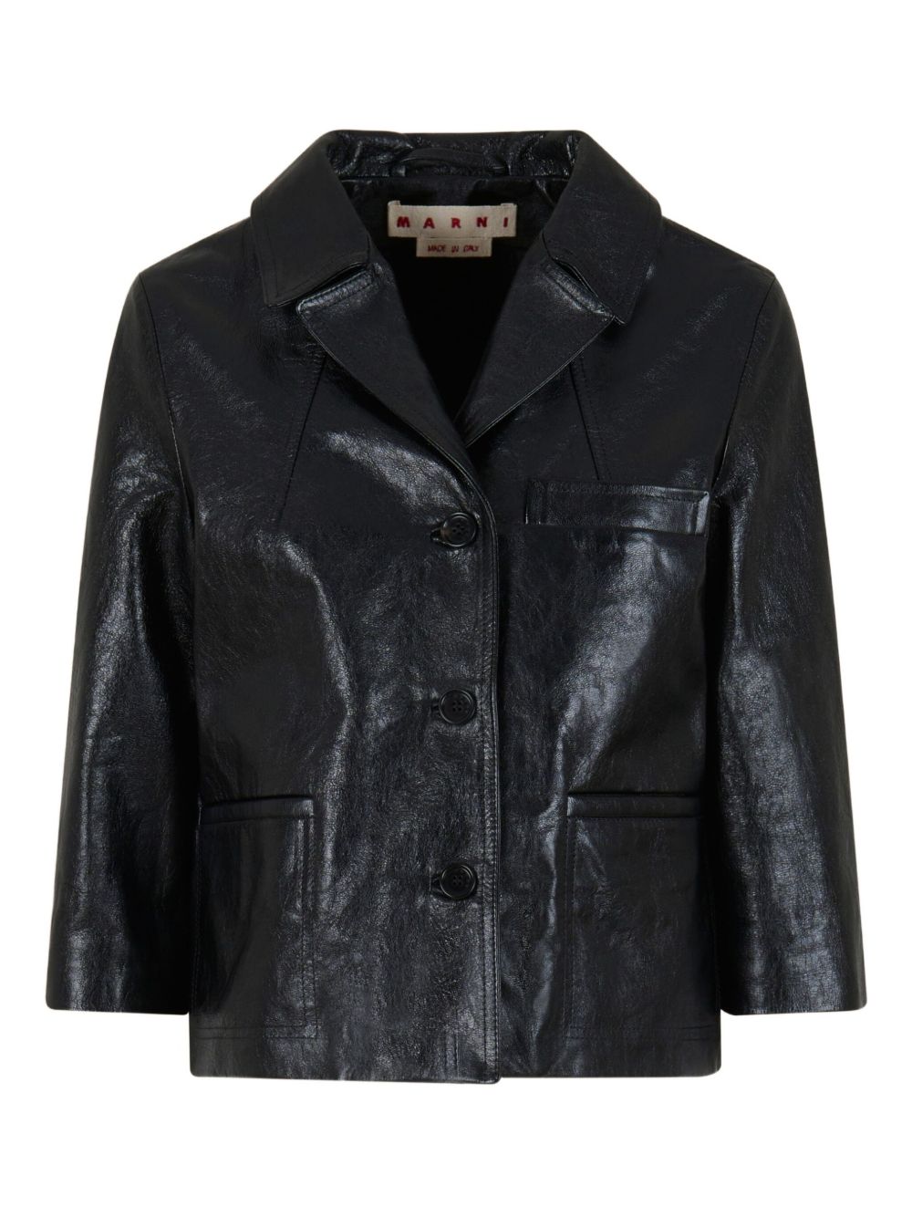Cropped leather button-up jacket - Black