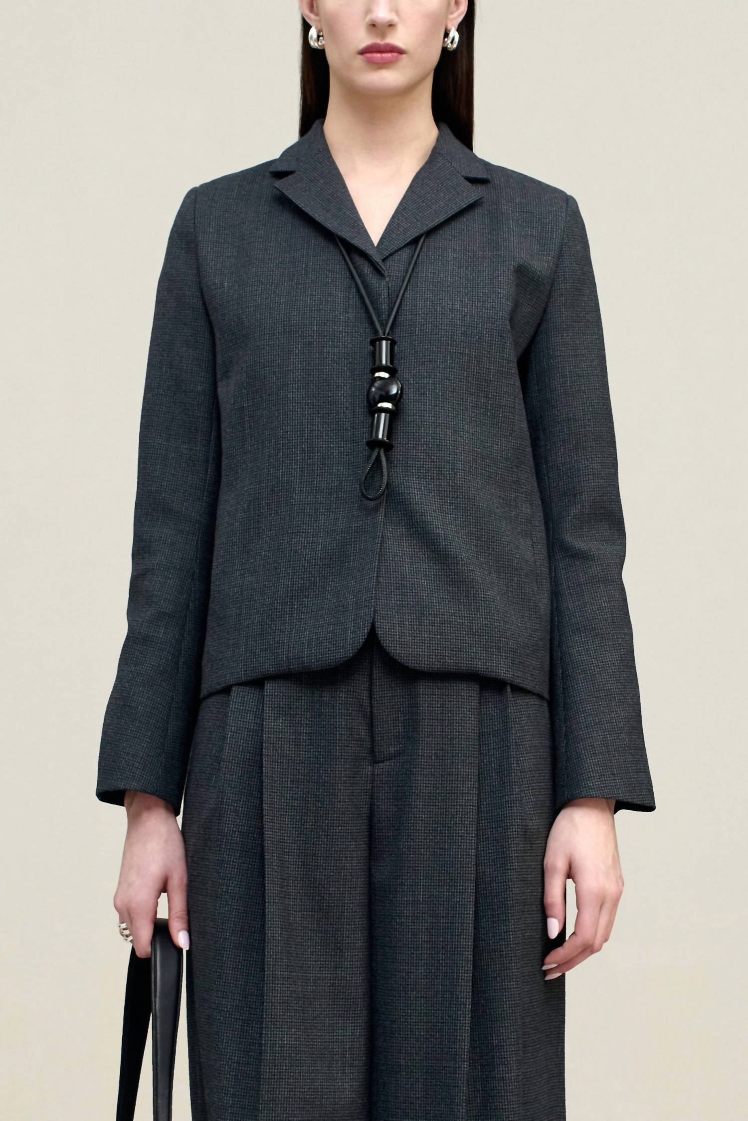 Iman Shrunken Blazer In Navy Houndstooth