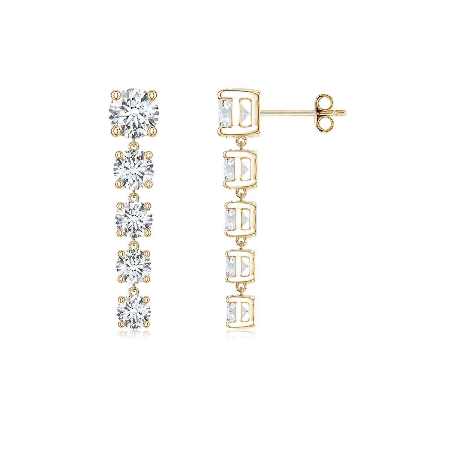 Angara 2.44 CTW Graduated Round Diamond Five-Stone Dangle Earrings in 14K Yellow Gold