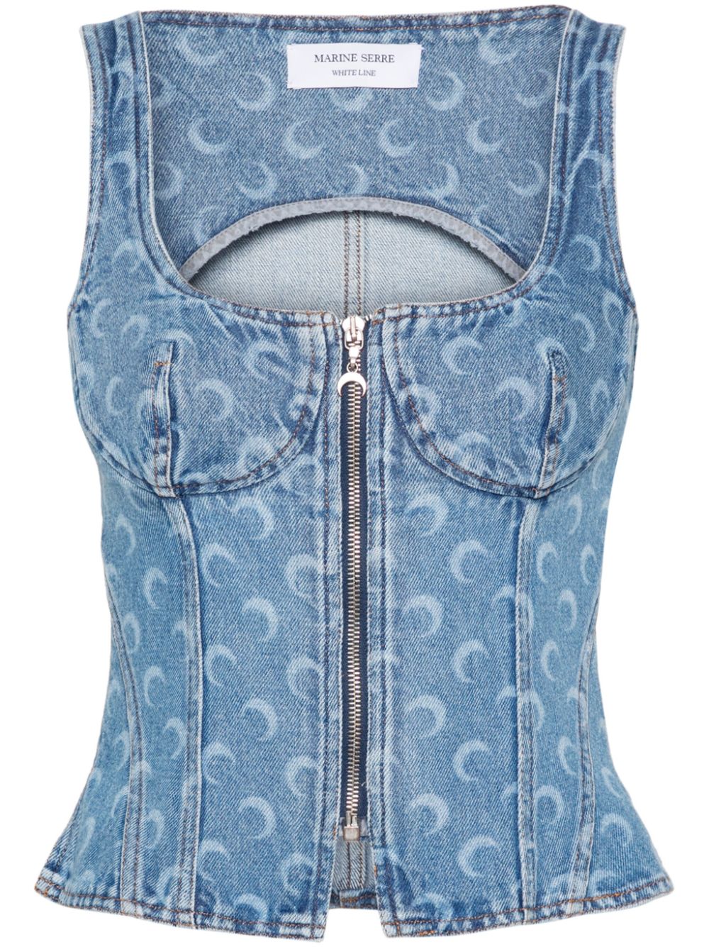 Crescent-Moon-Print denim top - Blue
