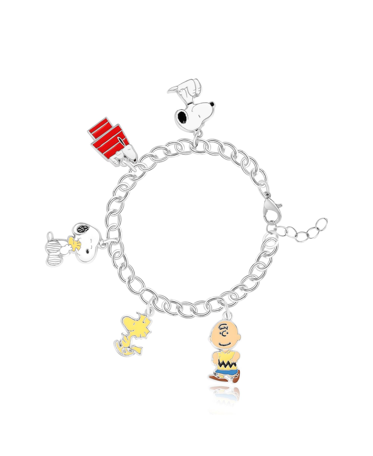 Snoopy, Woodstock, Charlie Brown Charm Bracelet - Silver tone, red, yellow