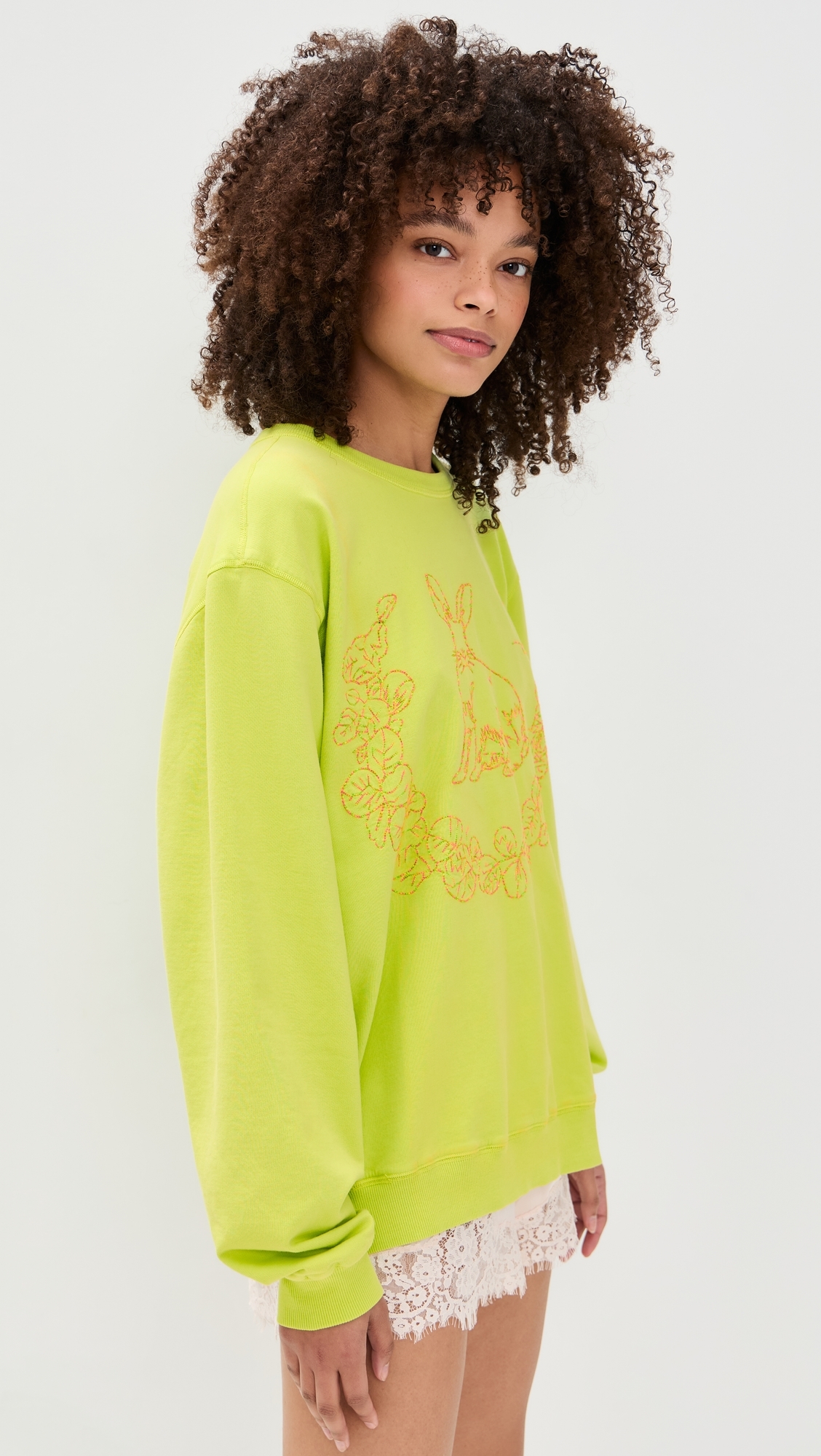 Embroidered Bunny Pullover Lime One Size