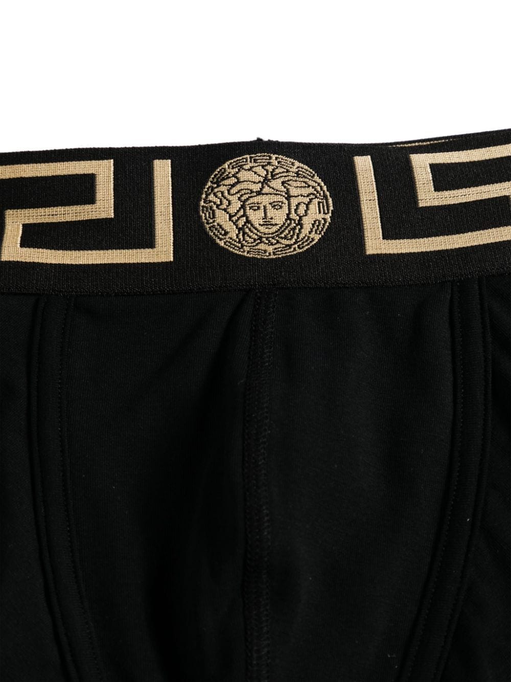 Black Boxer Briefs With Greca And Medusa Detail In Stretch Cotton Man