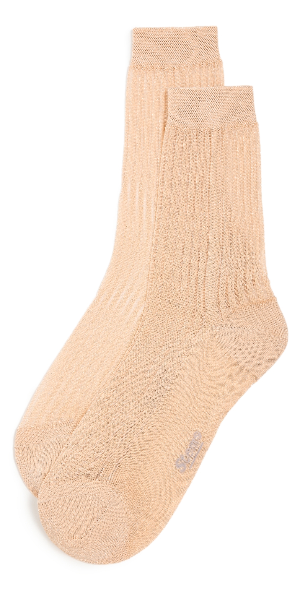 Fine Ribbed Metallic Crew Socks Gold One Size