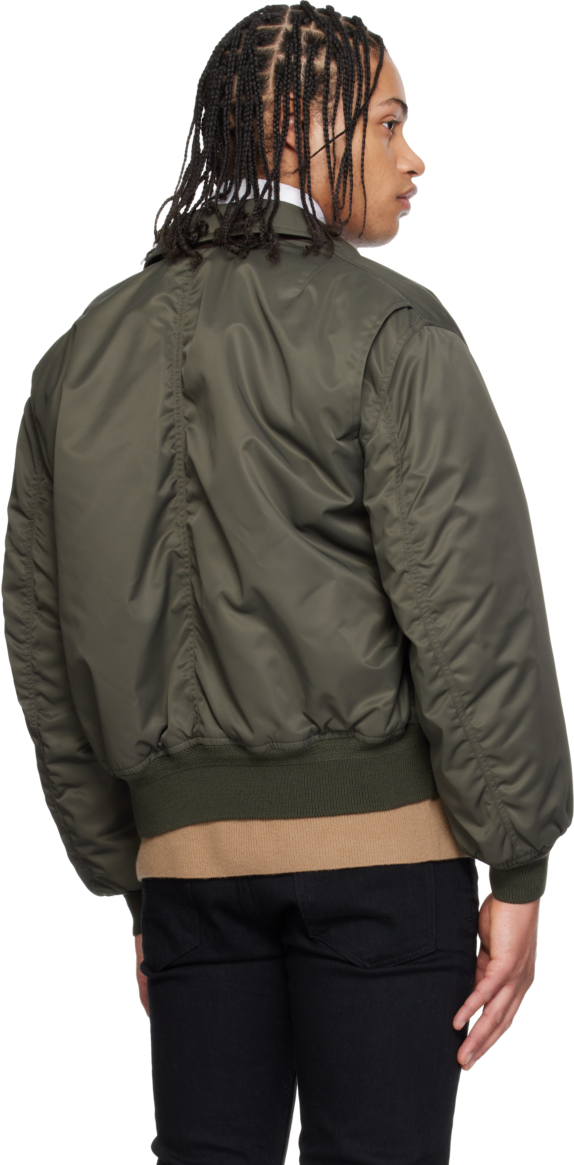 Green Satin Nylon Flight Bomber Jacket