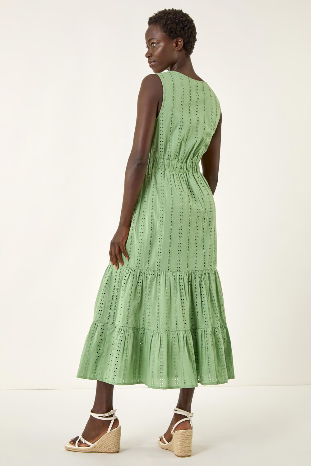 Roman Women's Embroidered V-Neck Midi Dress in Green