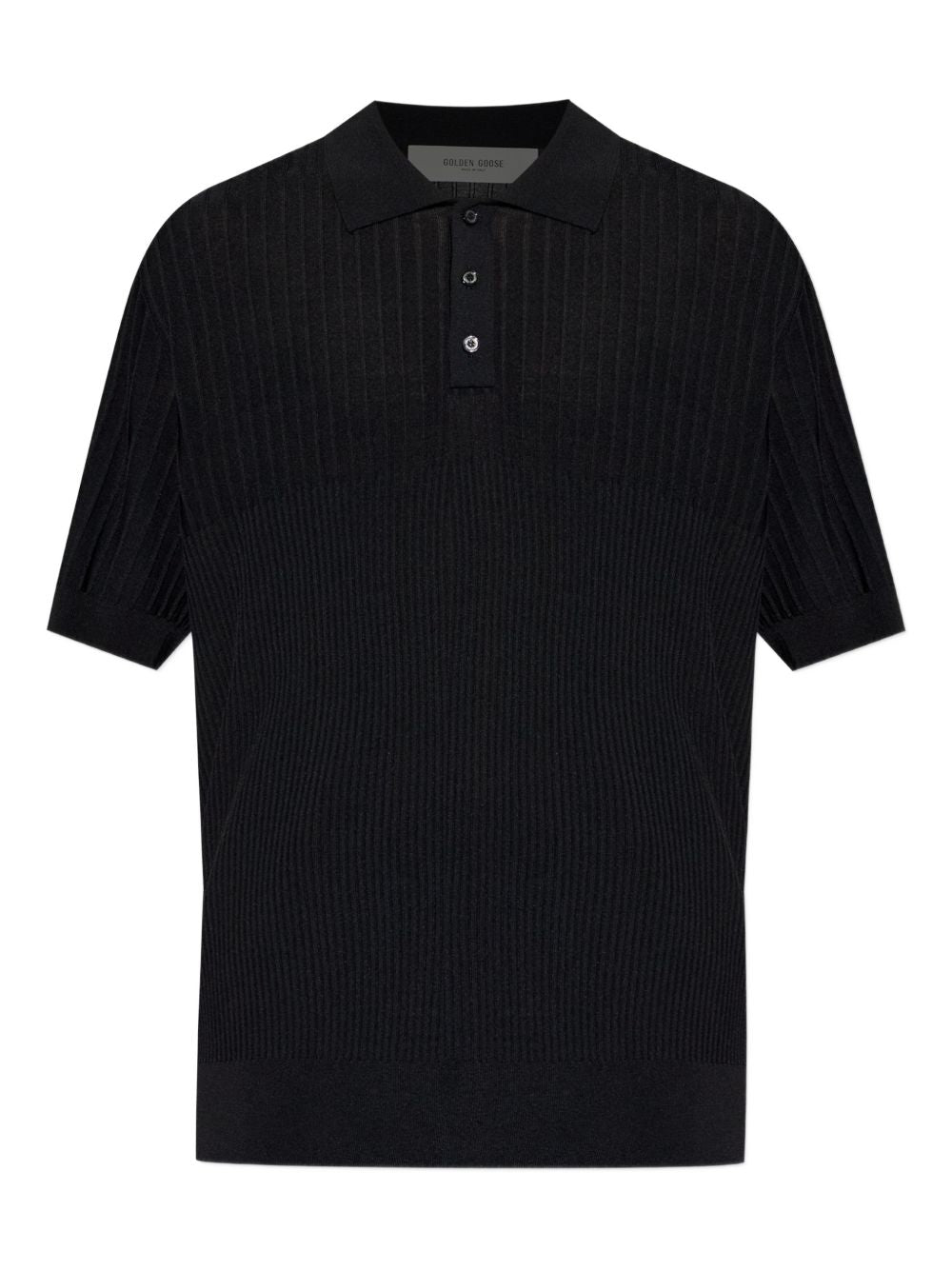 Ribbed Polo Shirt with Short Sleeves and Three-Button Placket