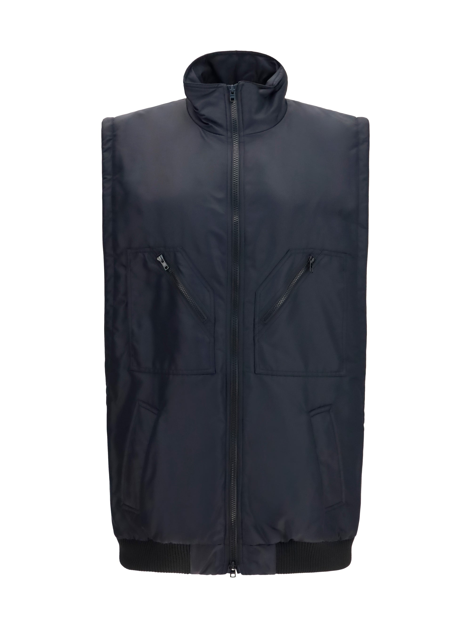Zip-Pocket Nylon Vest — Black
