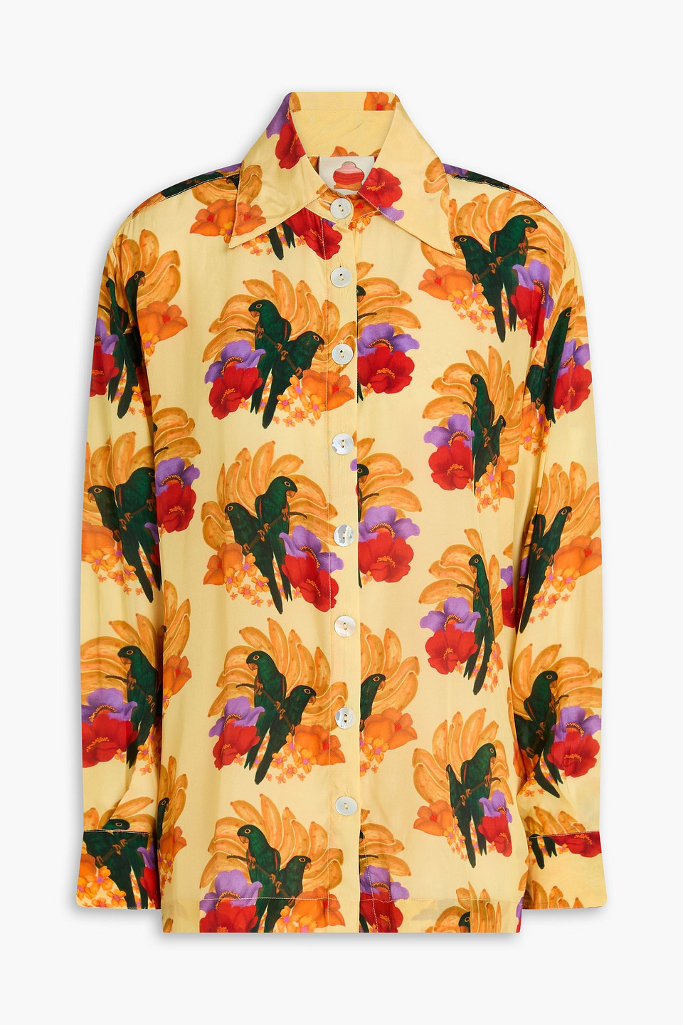 Printed crepe de chine shirt - Yellow - XL