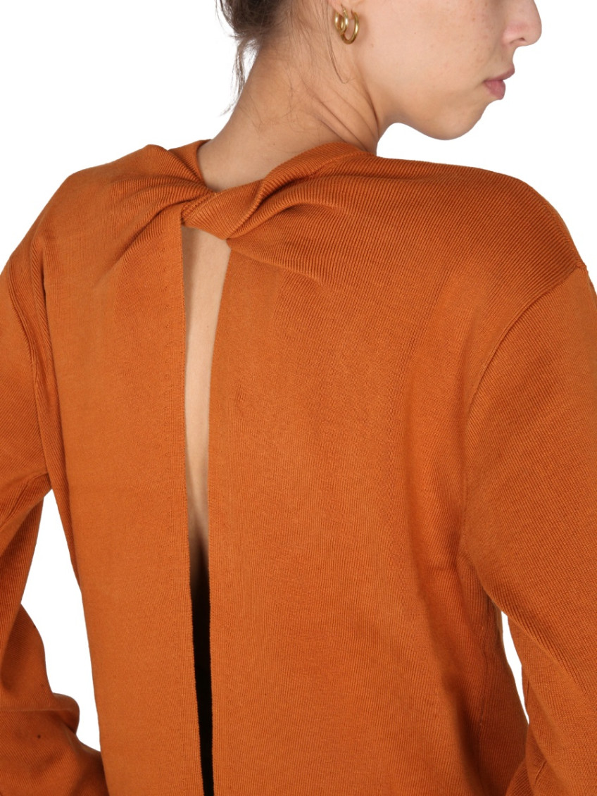 Orange Solid Crew Neck Sweater