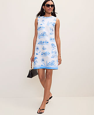 Ann Taylor Weekend Toile Shift Dress in Linen Blend