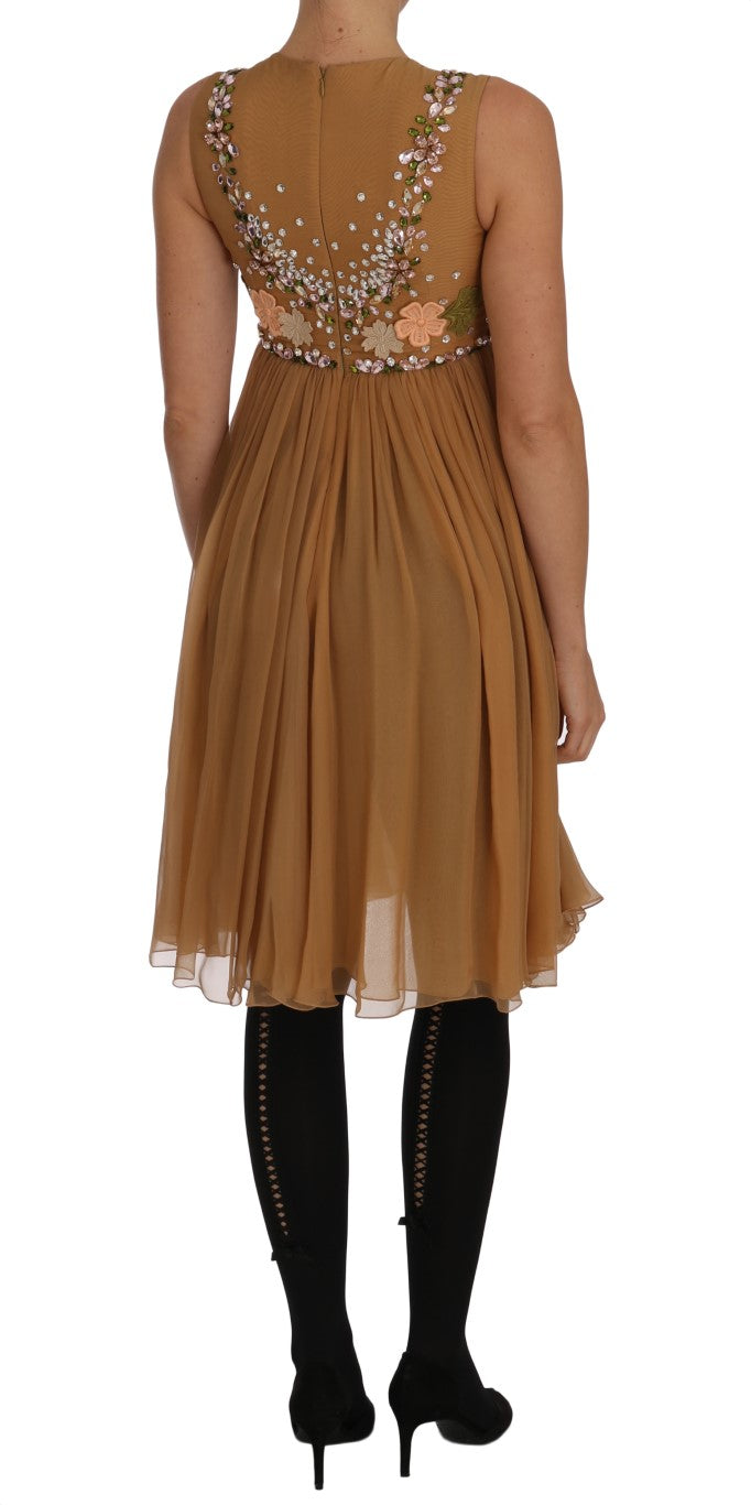 Crystal-Embellished Silk Dress — Gold