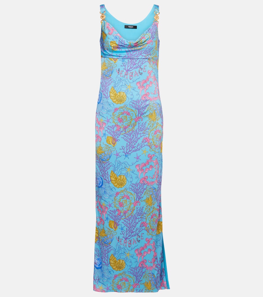 Versace Underwater Barocco draped jersey gown