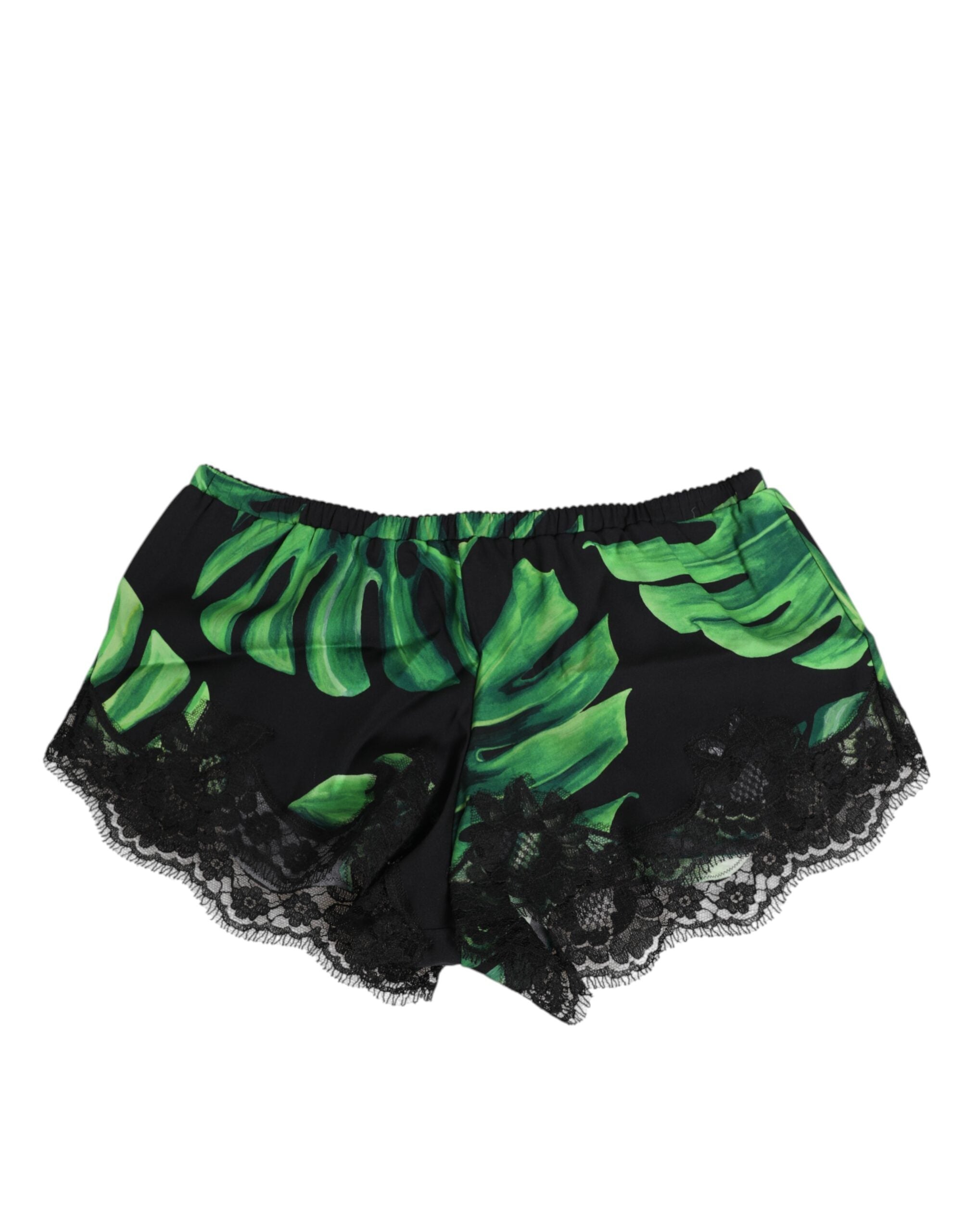 Tropical Print Lace Shorts — Black