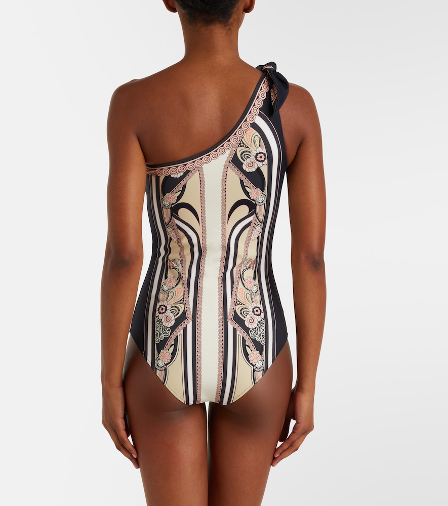 Goddess printed one-shoulder swimsuit