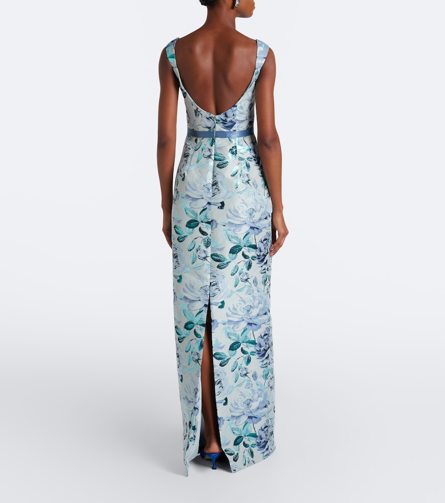 Robin belted floral brocade gown