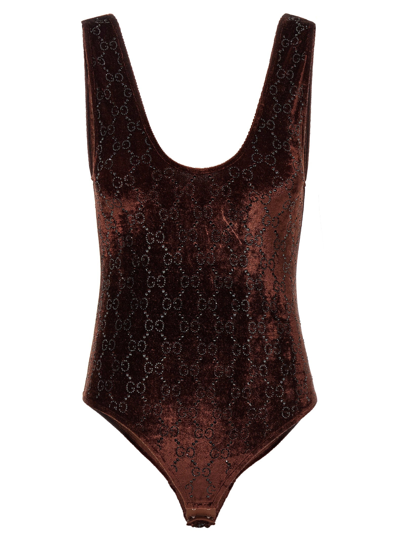 Velvet GG-Embellished Bodysuit — Brown