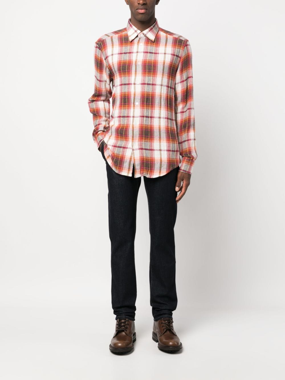 - Check Print Cotton Blend Shirt