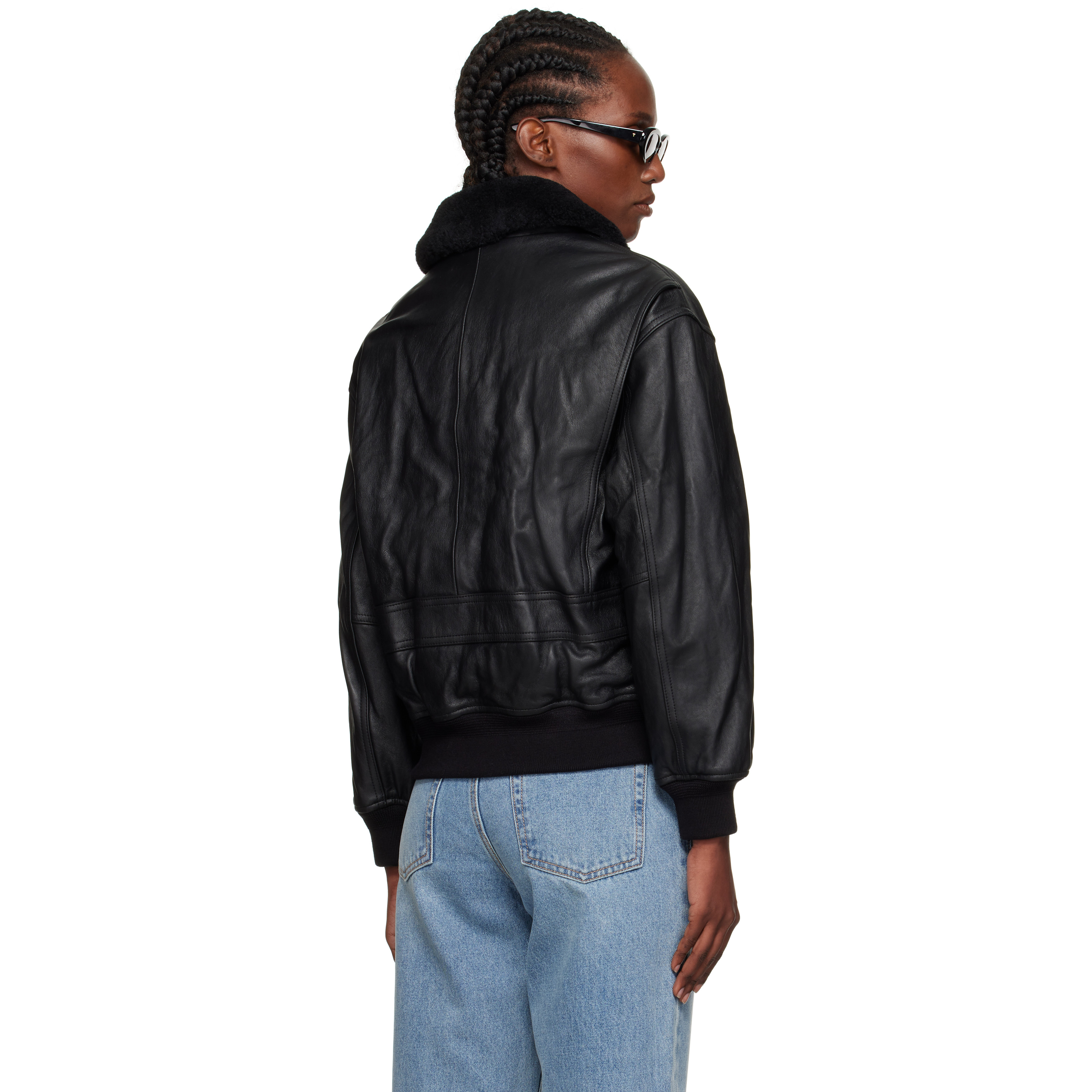 Black A-2 Shearling Collared Leather Jacket