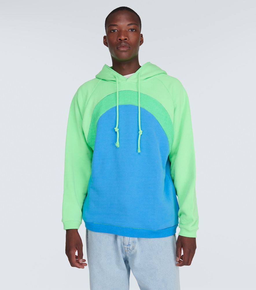 Rainbow bouclé trimmed cotton hoodie