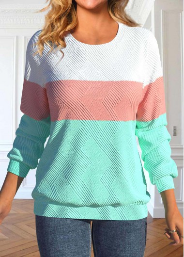 Modlily Light Pink Patchwork Long Sleeve Round Neck Sweatshirt