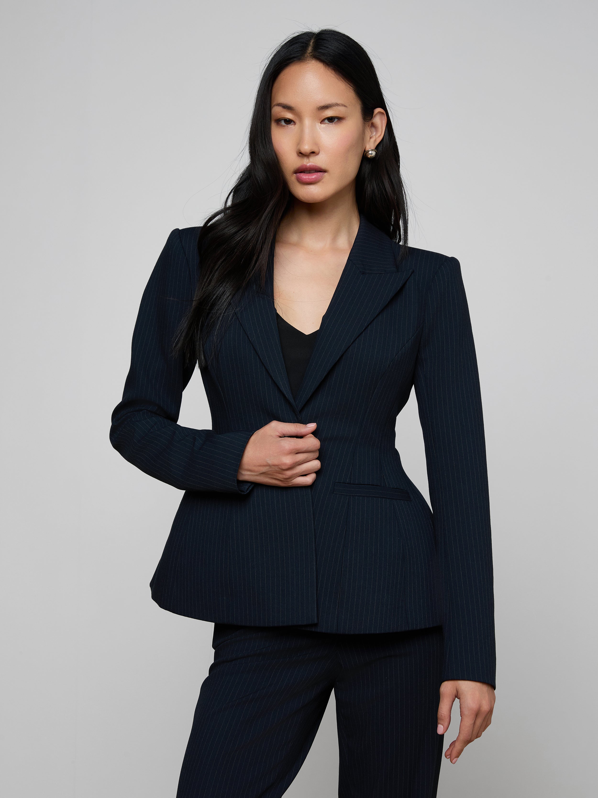 Therese Blazer In Midnight/ivory Pinstripe