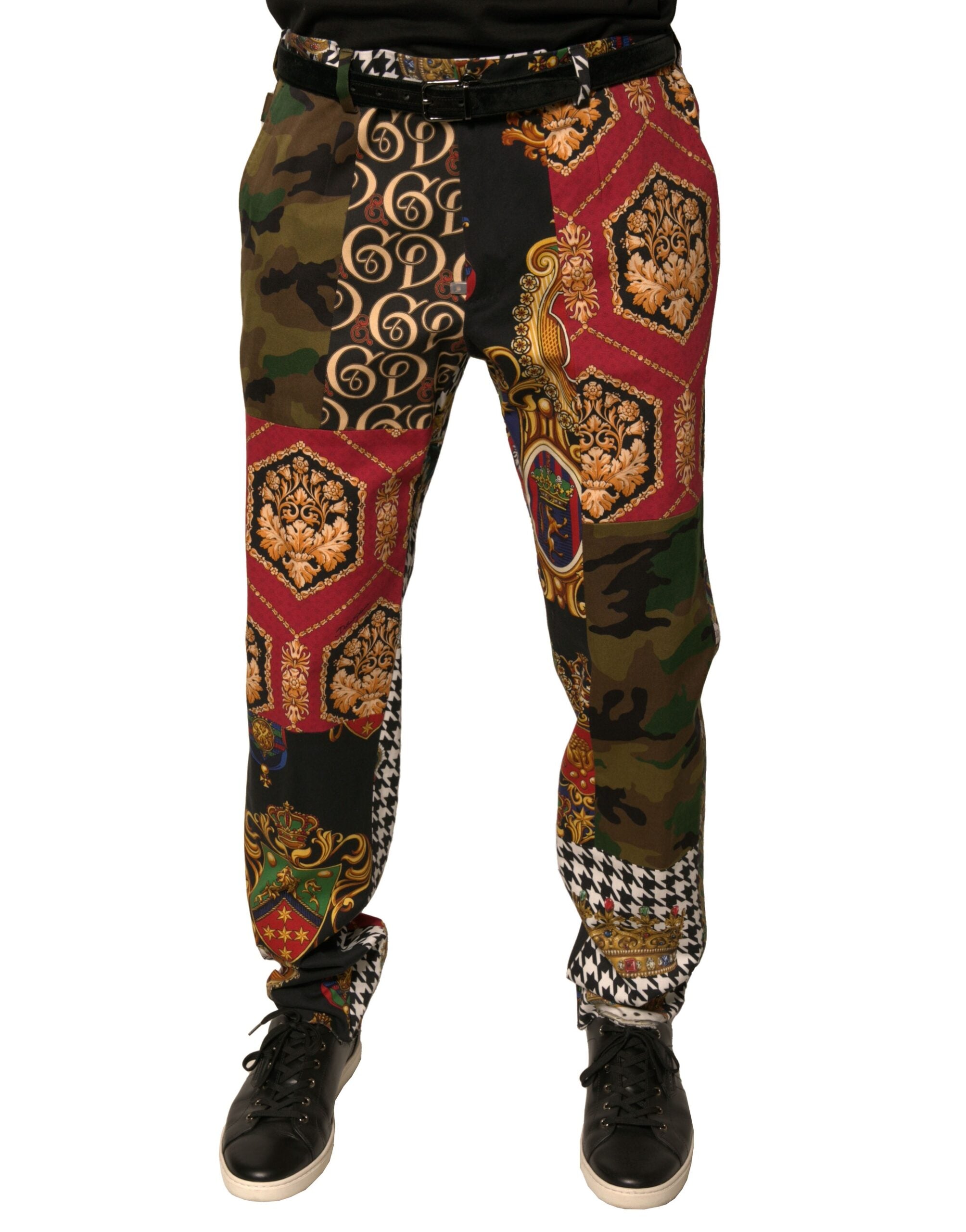 Patchwork Cotton Blend Trousers — Multicolor