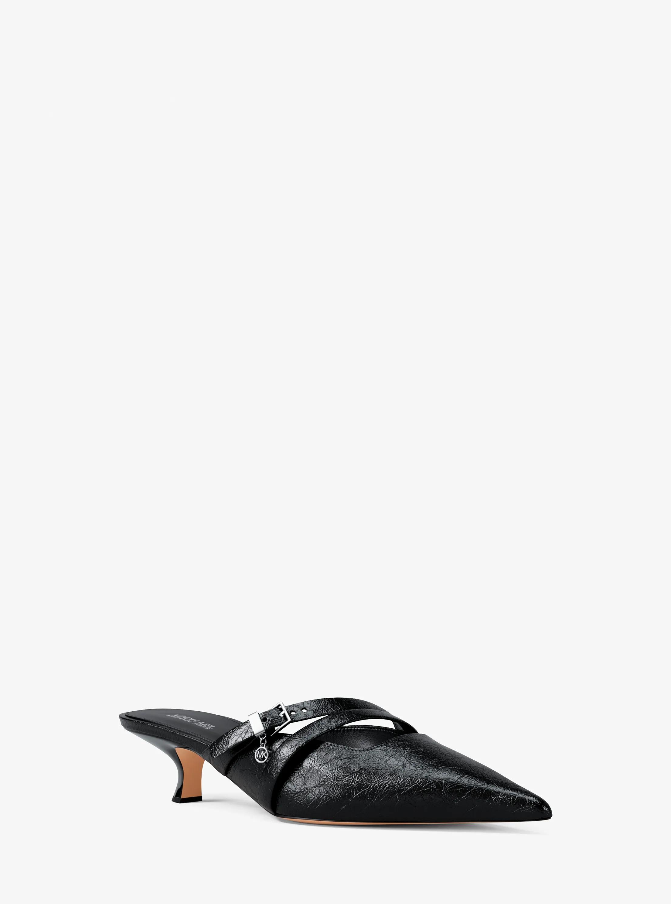 Yvette Crackled Kitten Mule in Black - size 7.5