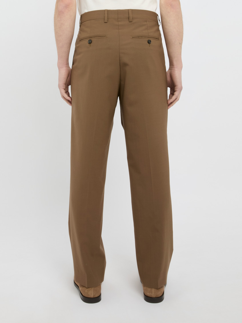 Brown Wool Tapered Trousers