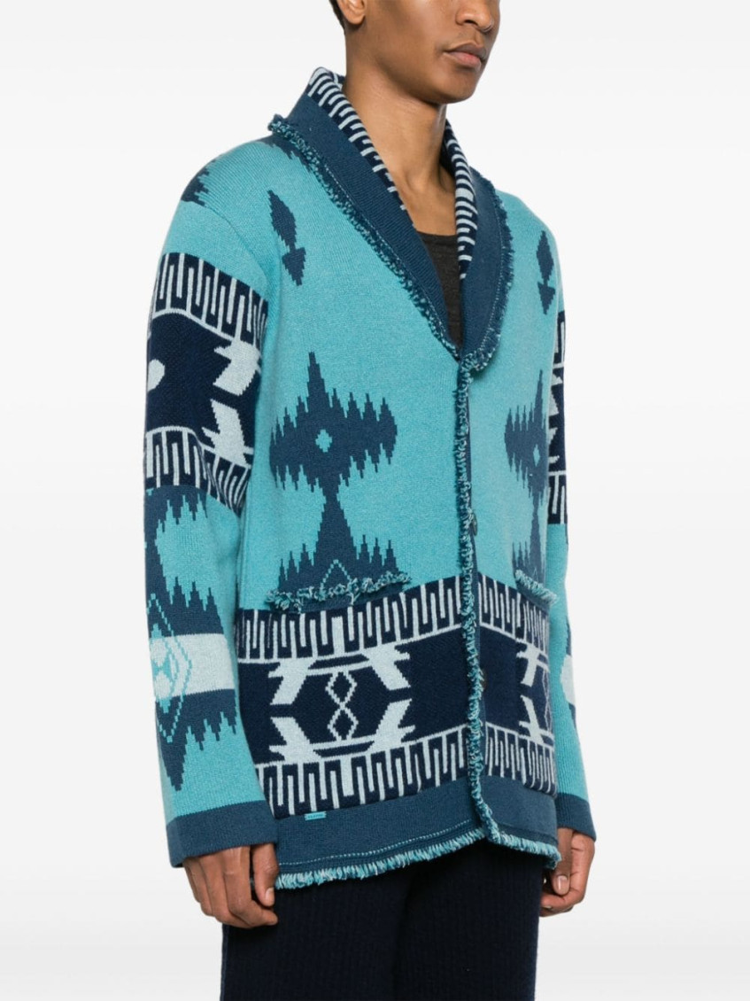 Icon Pattern Jacquard Fringed Detailed Cardigan