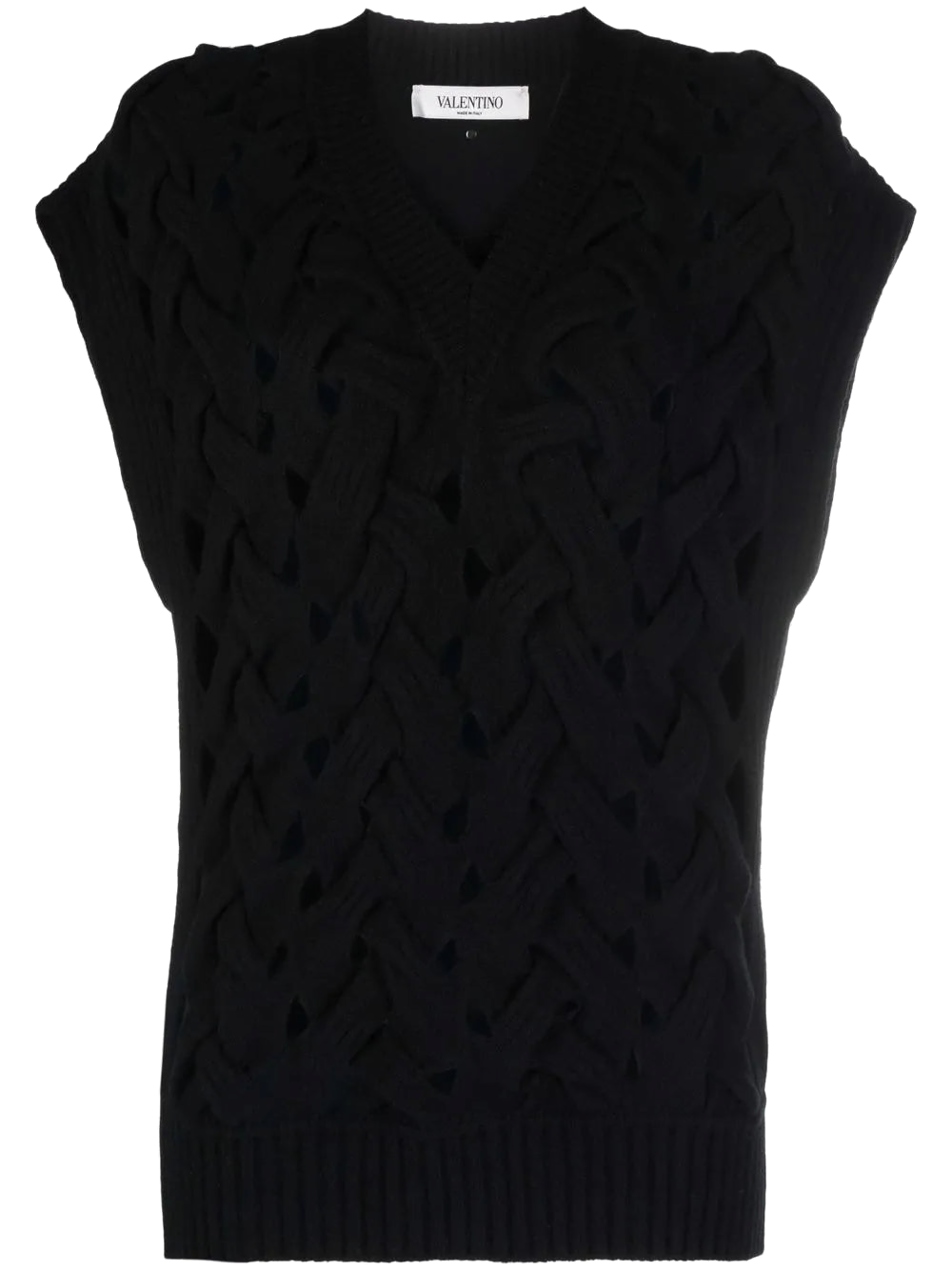 Open-Knit Wool-Blend Vest — Black