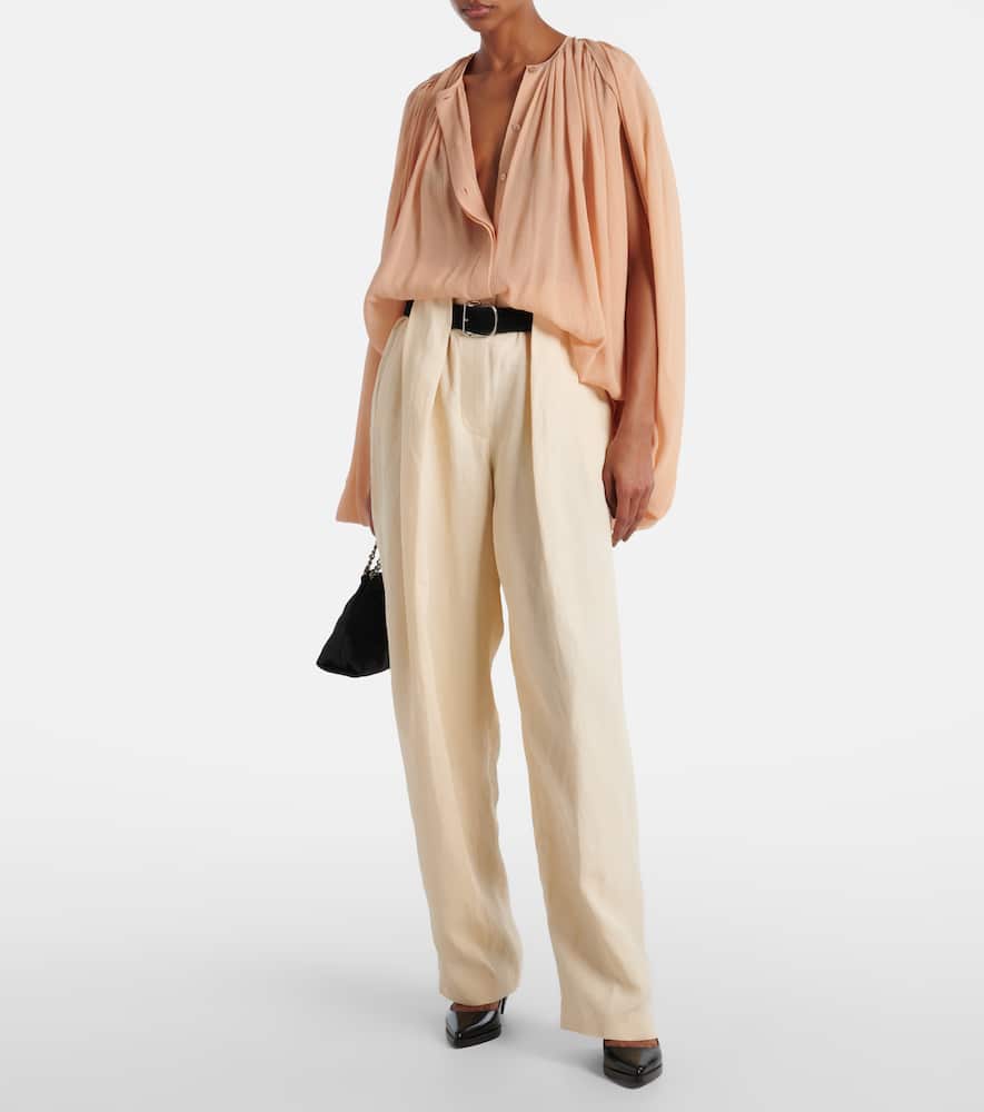 Draped silk chiffon blouse