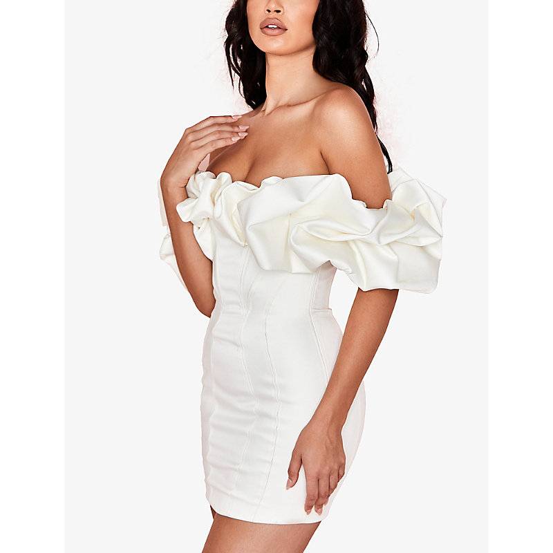 Womens Ivory Selena Ruffle-trim Strapless Satin Mini Dress