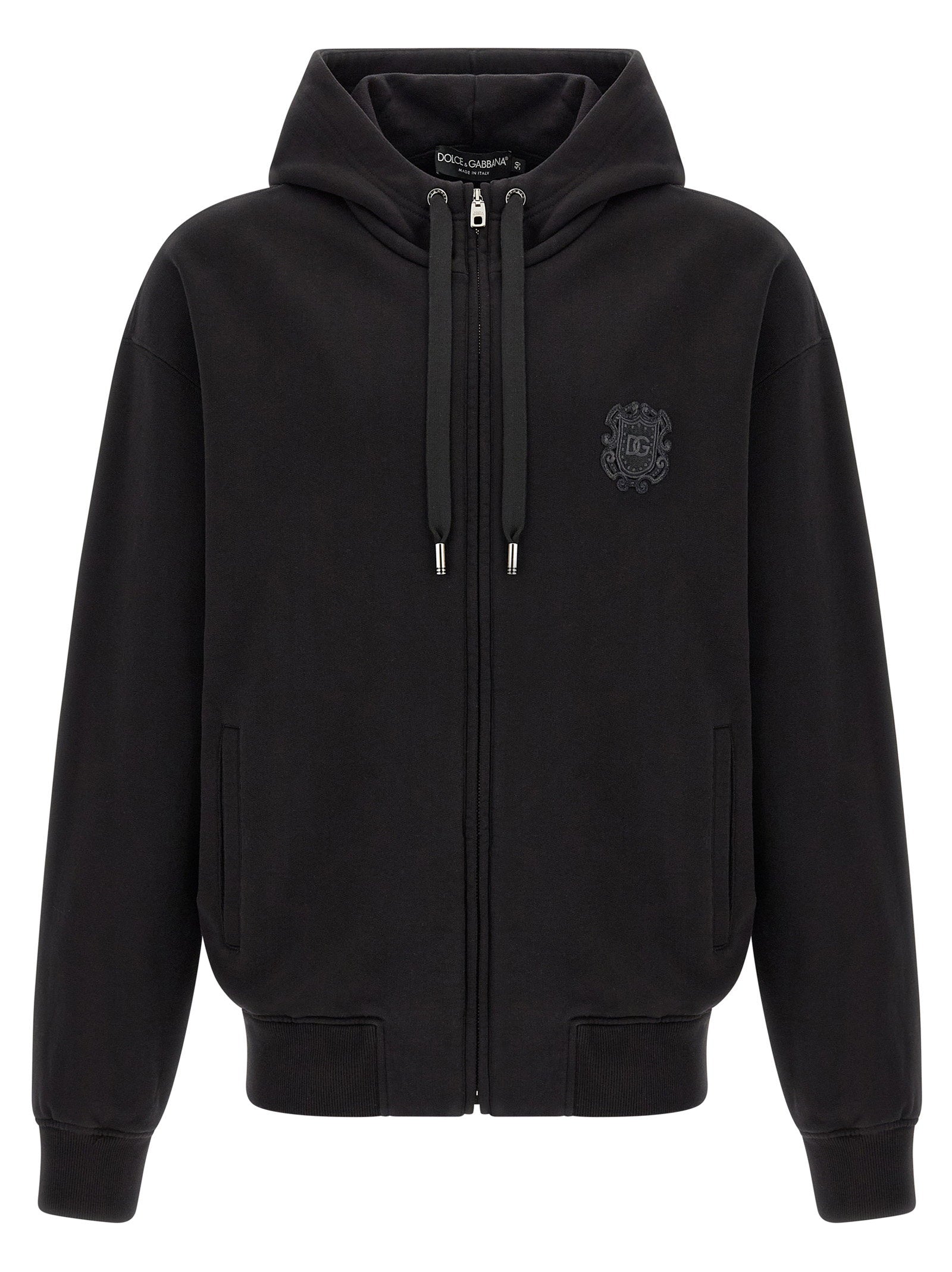 Embroidered Logo Crest Hoodie — Black