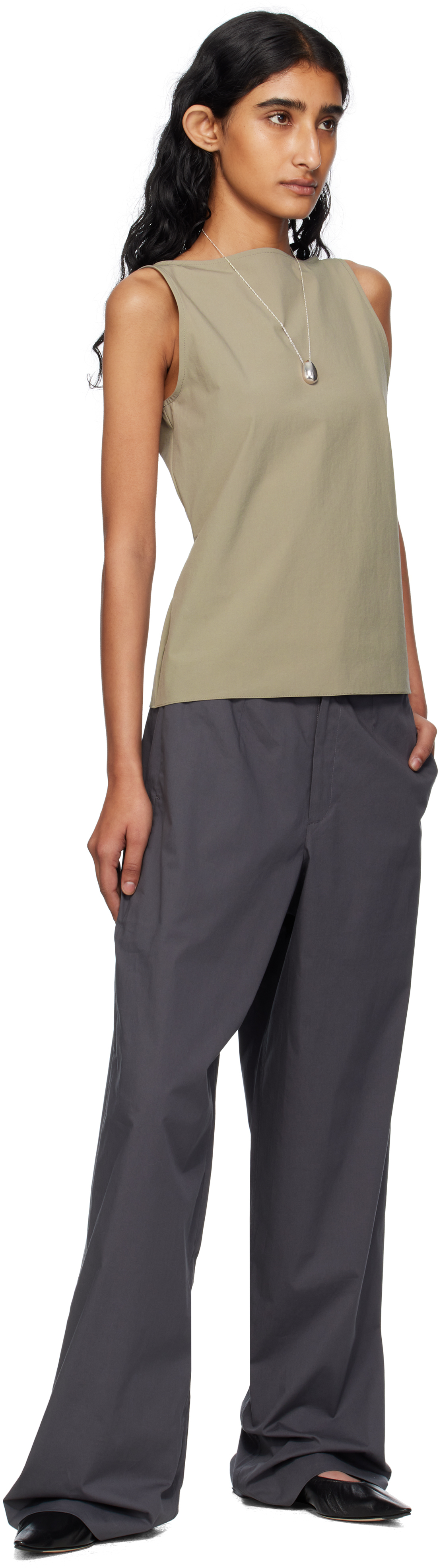 Gray Nylon Spandex Boat Neck Top