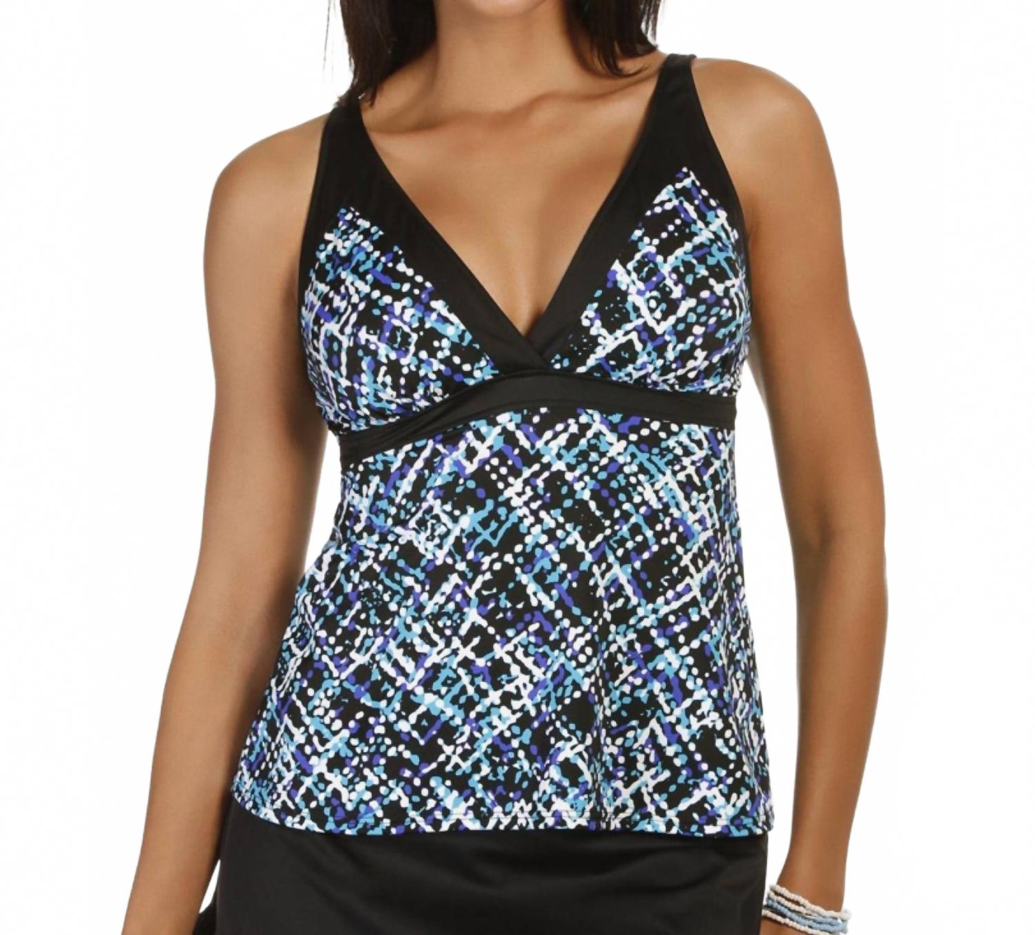 V-Neck Framed Surplice Tankini Top In Joe Positive Energy