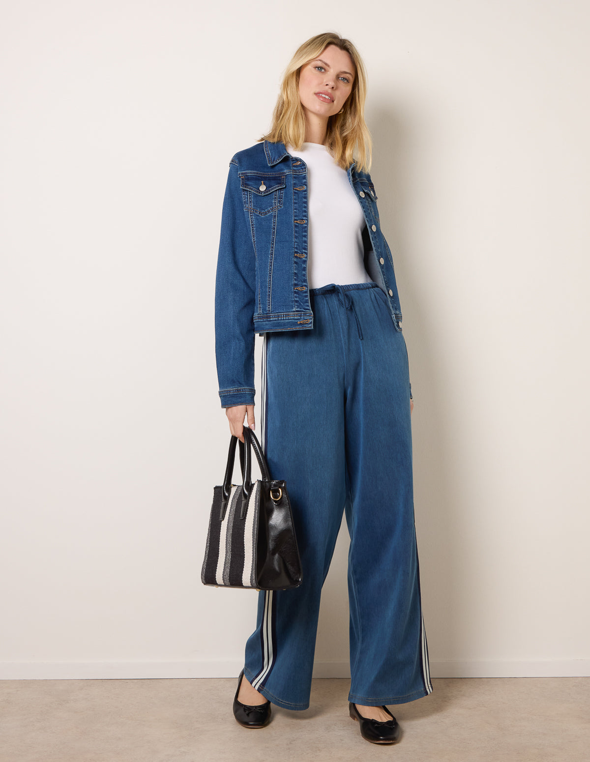 Blue Vanilla Womens Stripe Trousers With Elasticated Waist - Mediu